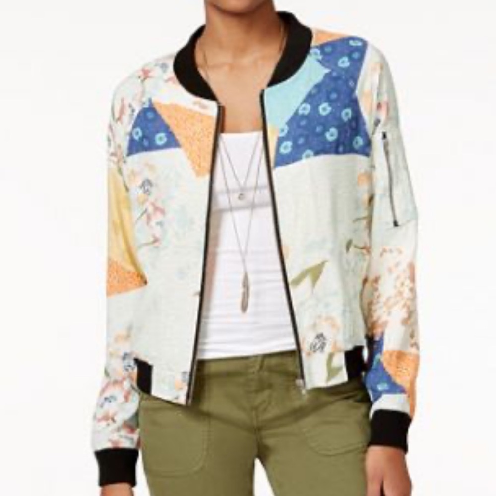 Anthropologie Sanctuary Bomber Zip Up Jacket Patchwork Quilt XS Asian